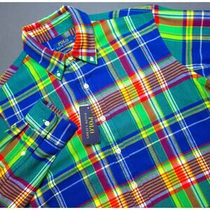 Polo Ralph Lauren Men Medium Green/Blue Multi Plaid Flannel Button Down Shirt